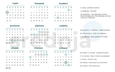 Školski kalendar s praznicima za 2025.-2026. školsku godinu
