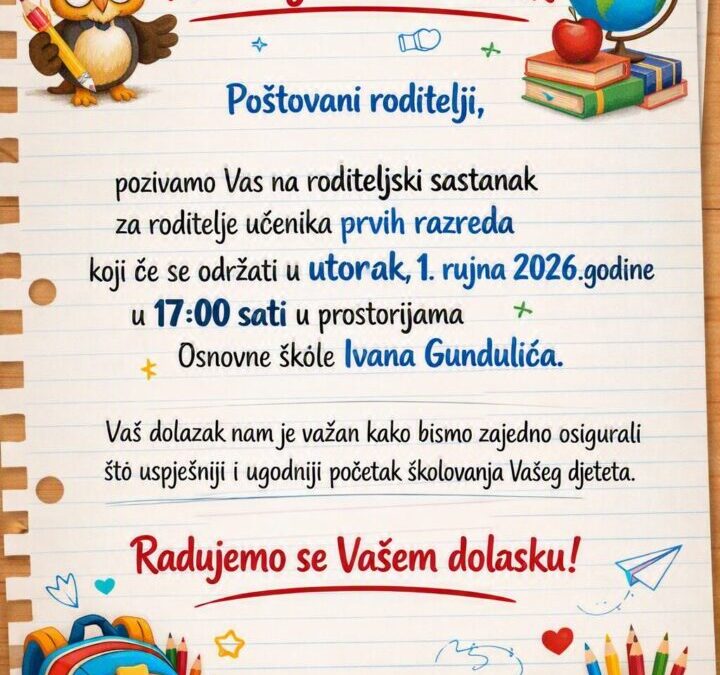 Prvi roditeljski sastanak za roditelje učenika prvih razreda